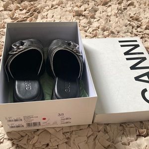 Black leather Ganni chunky heeled sandals